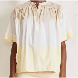 Apiece Apart Brown White Yellow Dip Dye Organic Cotton Shirred Mission Top Tunic